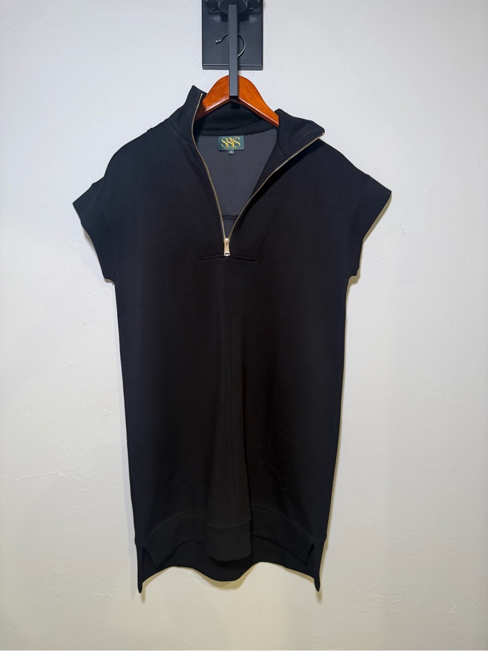 Black Half-Zip Sleeveless Tunic Dress